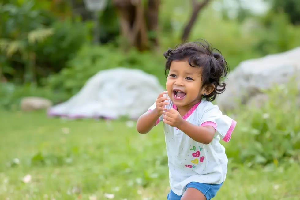 Criança feliz brincando em um ambiente natural