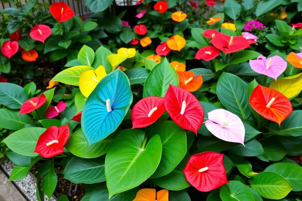 Jardim cheio de Antúrios coloridos