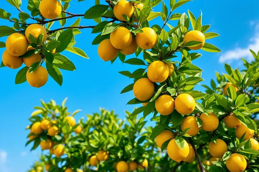 Árvore de limão carregada de frutos