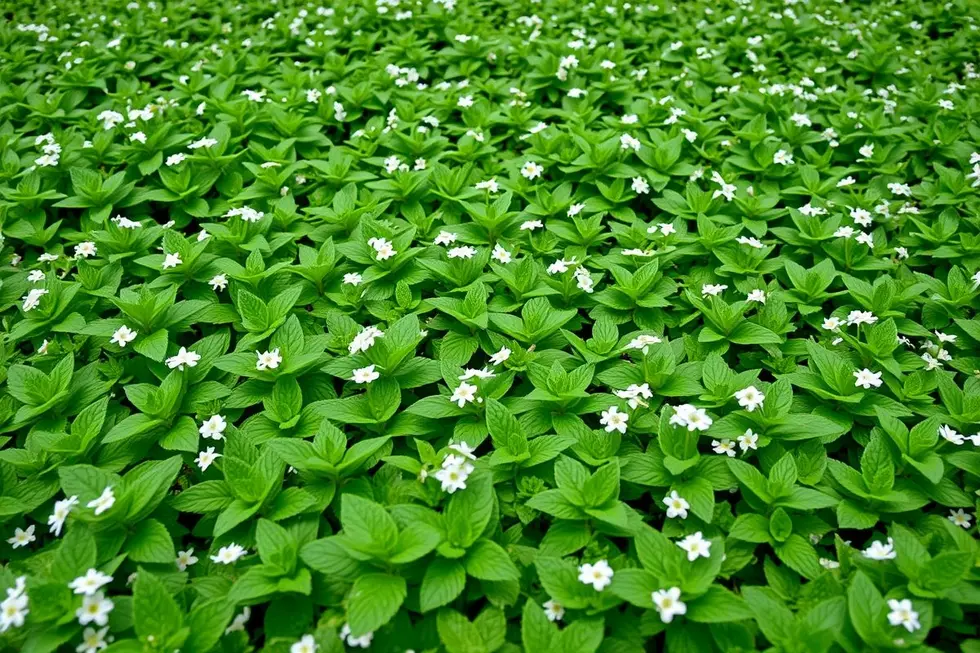 Campo de hortelã em plena floração