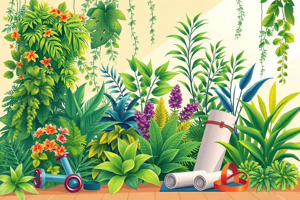 Capa sobre treino em casa com plantas