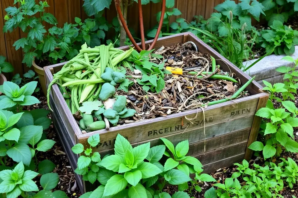 Cena de compostagem repleta de vida em um jardim saudável