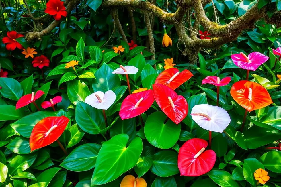 Coleção de Antúrios coloridos em um jardim exuberante