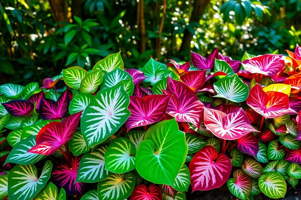 Coleção de Caladiums com cores brilhantes