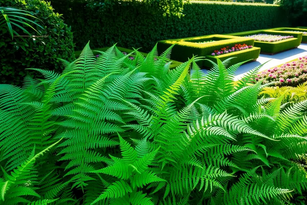 Coleção de samambaias em um jardim