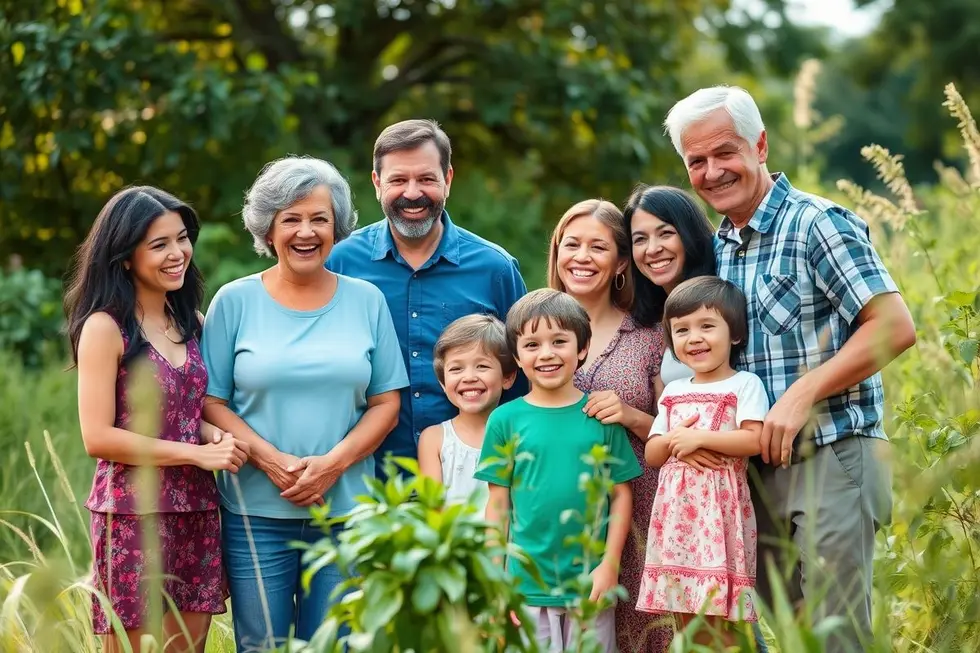 Família em um ambiente natural feliz e saudável