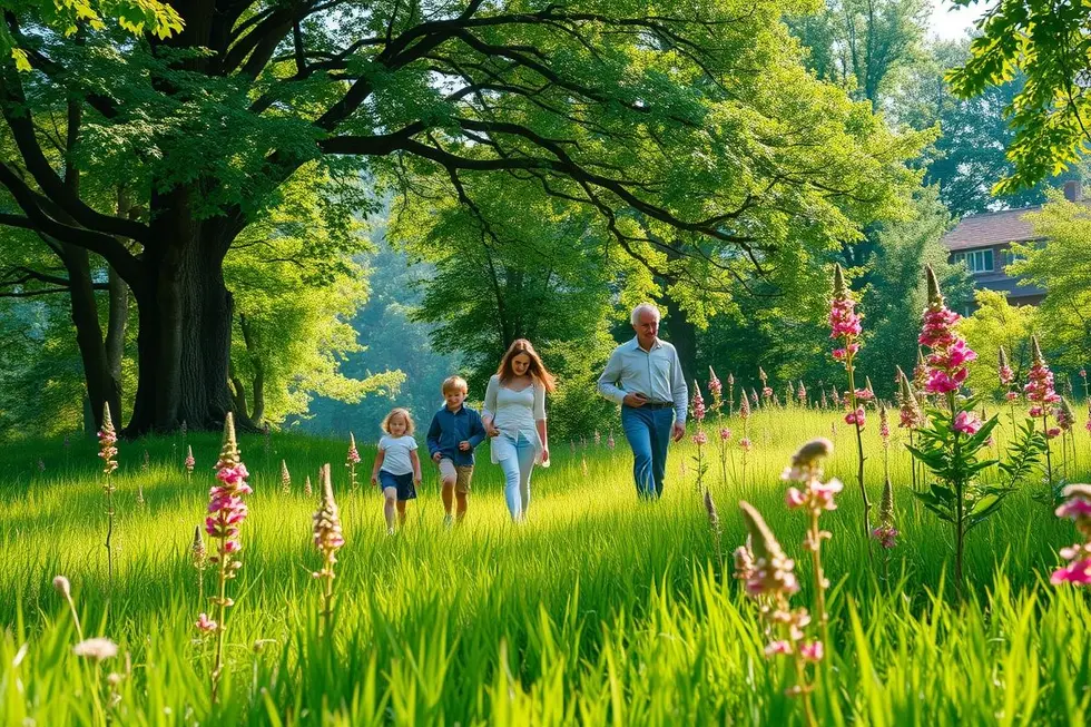 Família aproveitando a natureza entre plantas medicinais