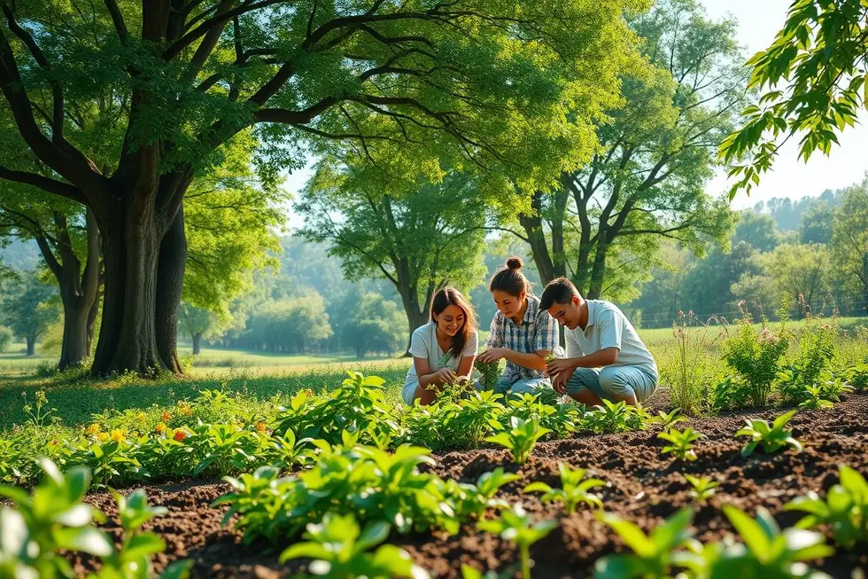 Família plantando ervas medicinais