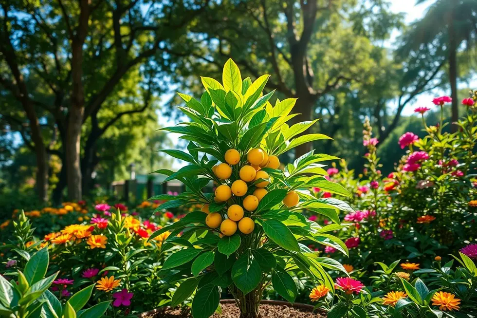 Planta de guaimbê em um ambiente de jardim, representando vitalidade e bem-estar.