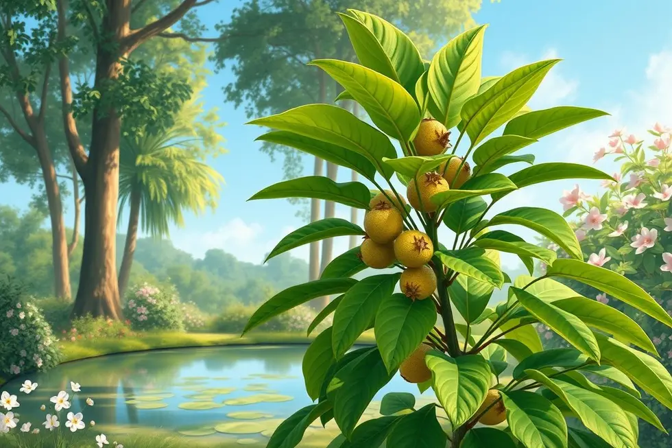 Planta de guaimbê em um jardim sereno