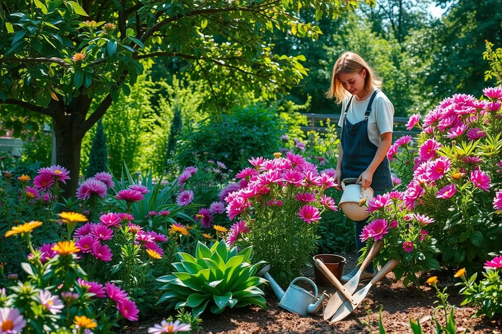 Paisagem serena com plantas de Guaimbê florescendo no jardim
