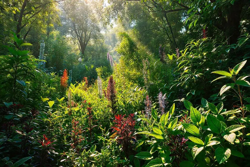 Paisagem de um jardim de ervas medicinais