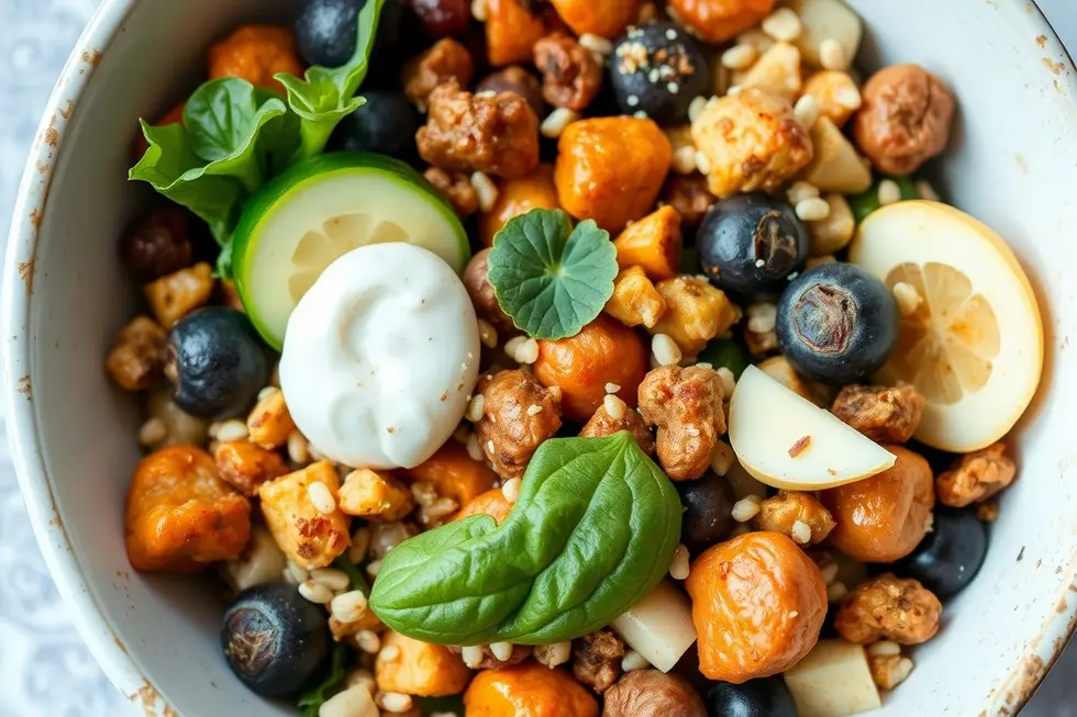 Mistura de alimentos à base de plantas ricos em calorias.