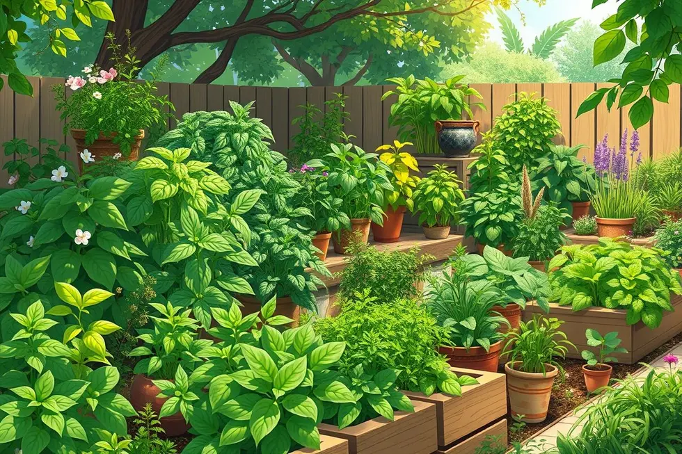 Jardim caseiro com ervas e Guaimbê