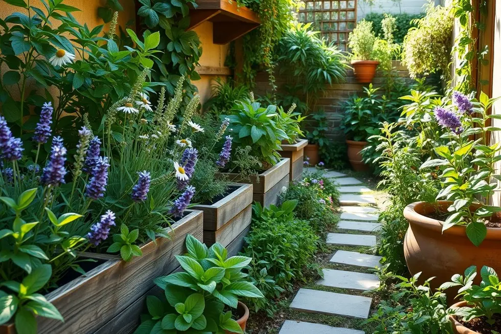 Jardim de casa repleto de plantas medicinais