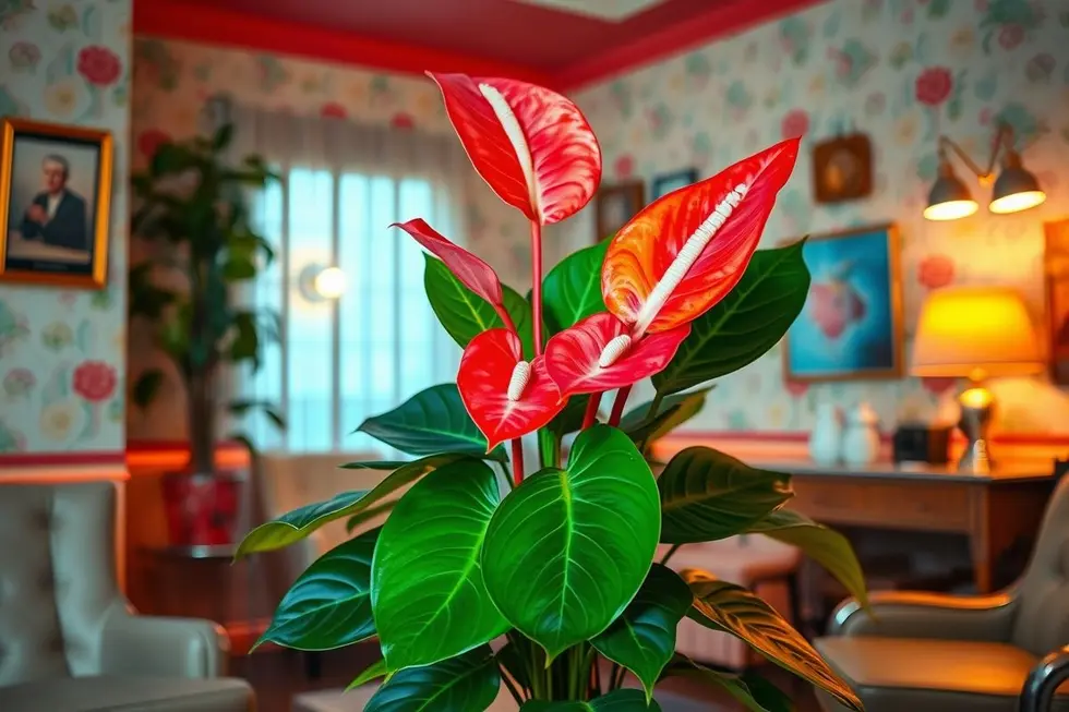 Antúrio Rabinho-de-Porco em um ambiente interno decorativo