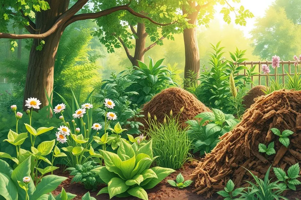 Jardim verdejante com plantas saudáveis usando compostagem