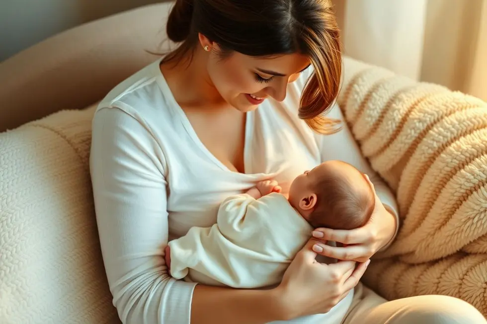 Mãe e bebê compartilhando um momento especial durante a amamentação