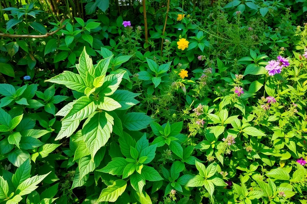 Várias ervas medicinais em um jardim