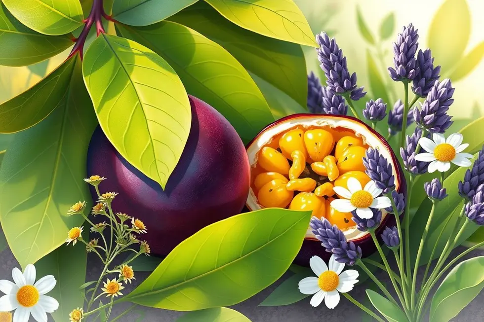 Maracujá com um fundo de ervas calmantes