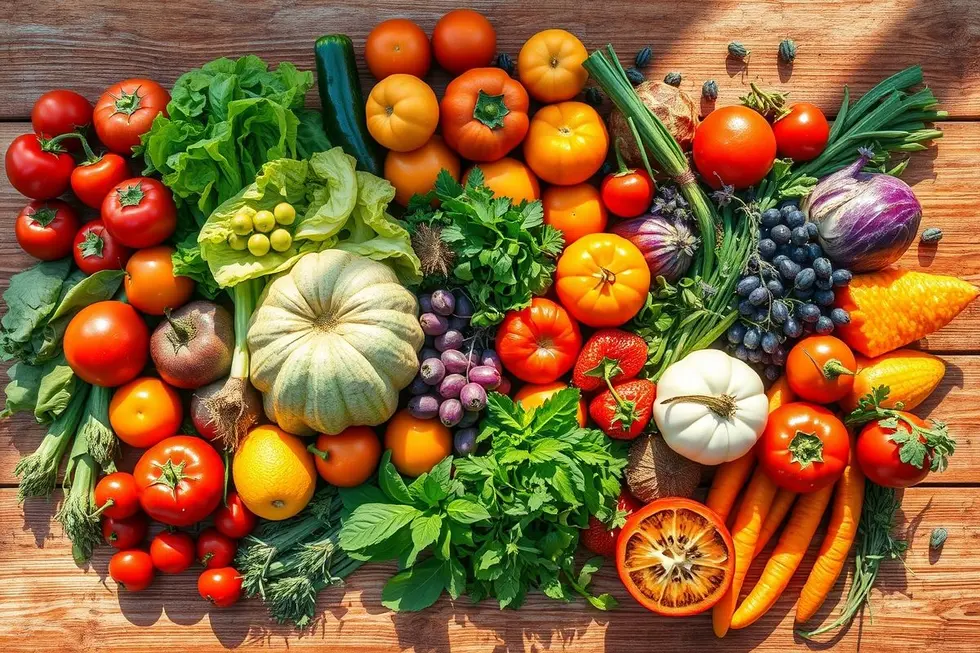 Uma imagem que retrata alimentos saudáveis como frutas e vegetais, simbolizando vida e saúde.