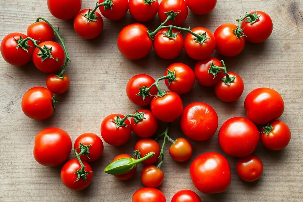 Seleção de tomates cereja prontos para colheita