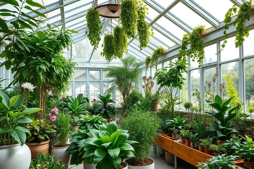 Uma coleção de plantas medicinais em um espaço interno, criando uma atmosfera saudável.