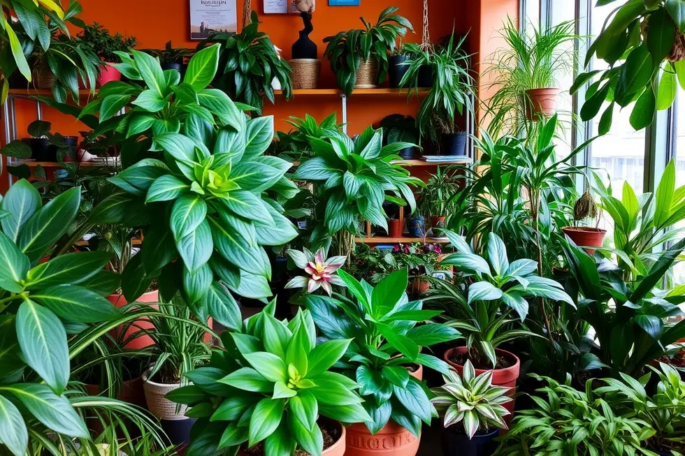 Ambiente interno com diverse plantas em vasos