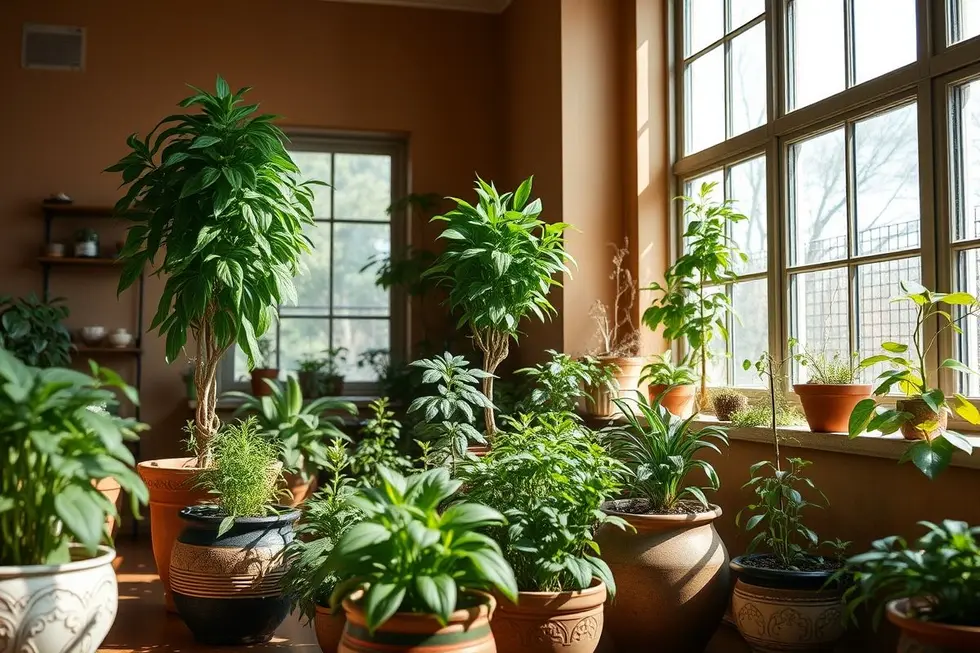 Espaço interno com plantas medicinais