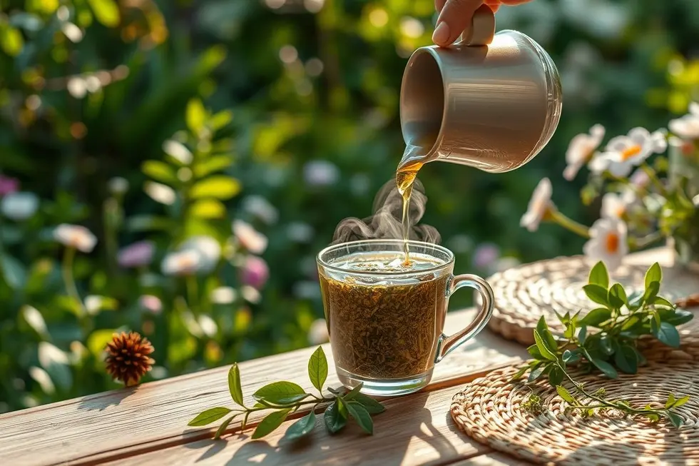 Infusão de ervas servida em um ambiente tranquilo
