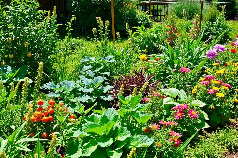Jardim repleto de plantas comestíveis saudáveis