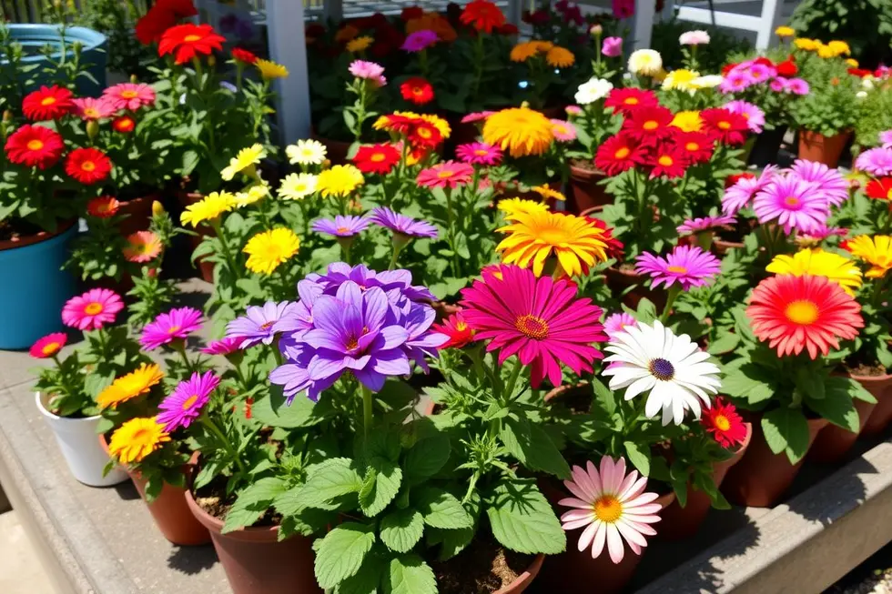 Jardim exuberante com plantas cultivadas usando adubo de compostagem.