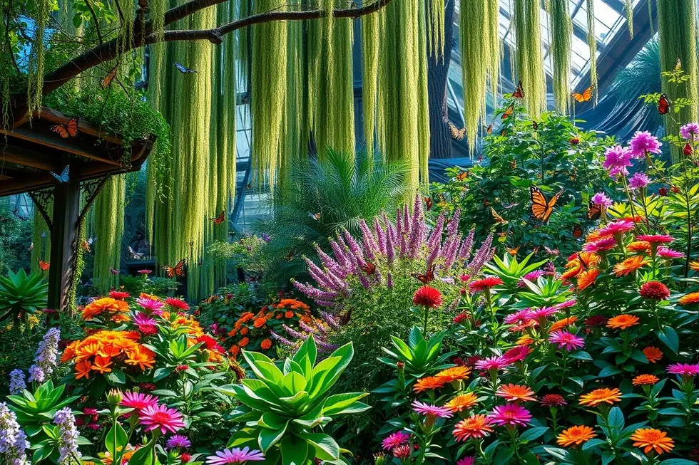 Jardim de borboletas com plantas diversas