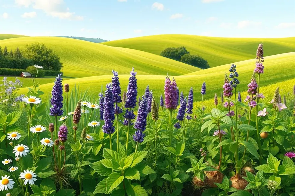 Jardim de ervas medicinais, representando remédios naturais