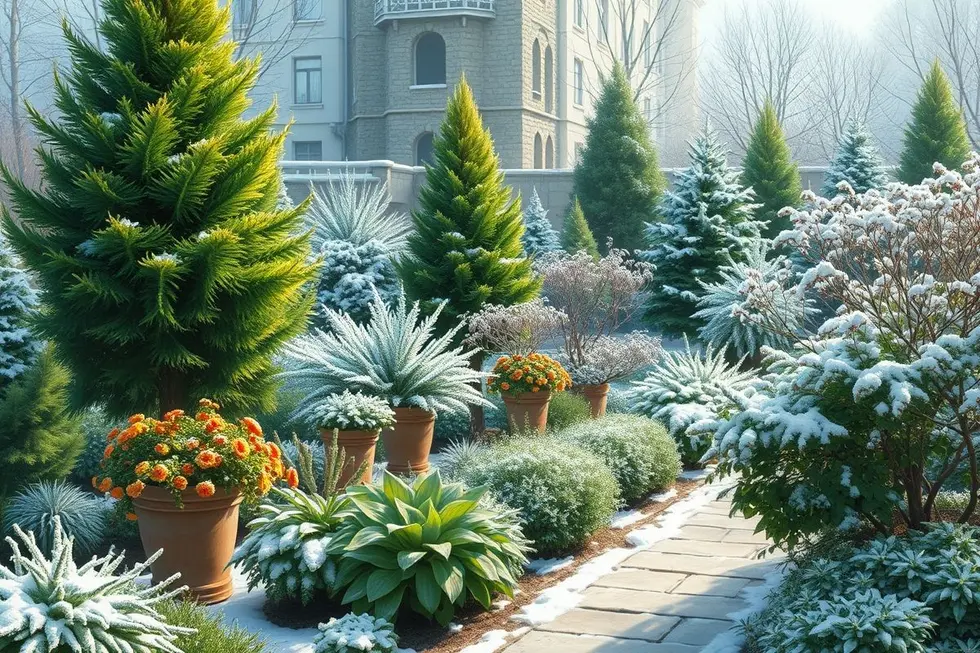 Um jardim vibrante com plantas de inverno saudáveis