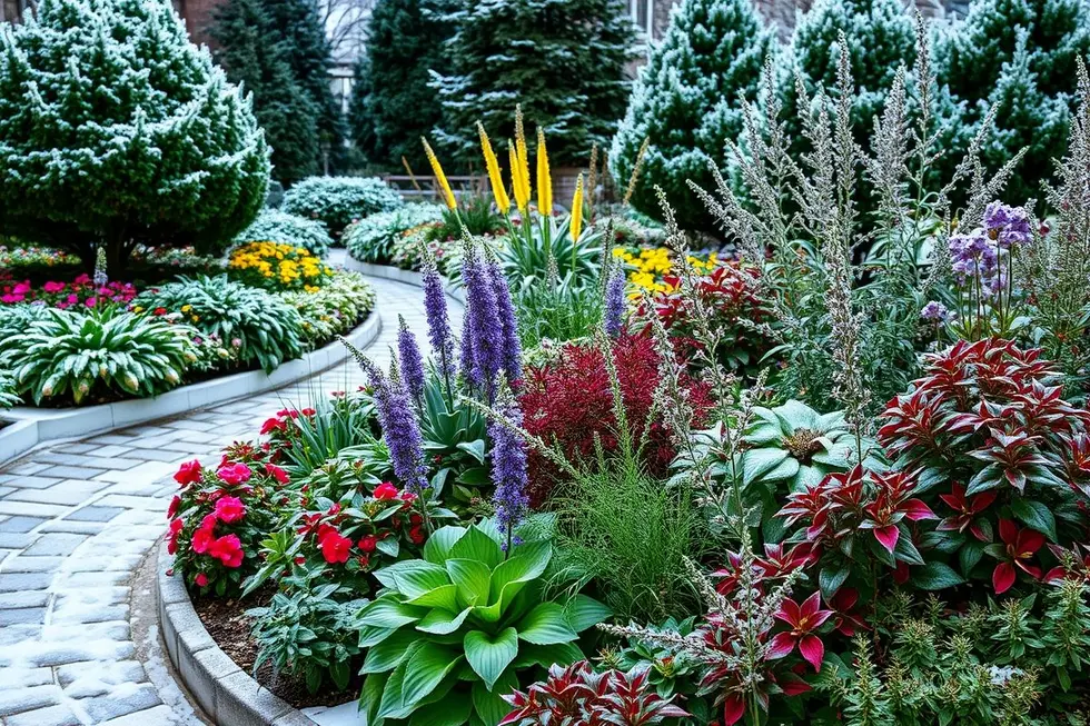 Jardim vibrante durante o inverno