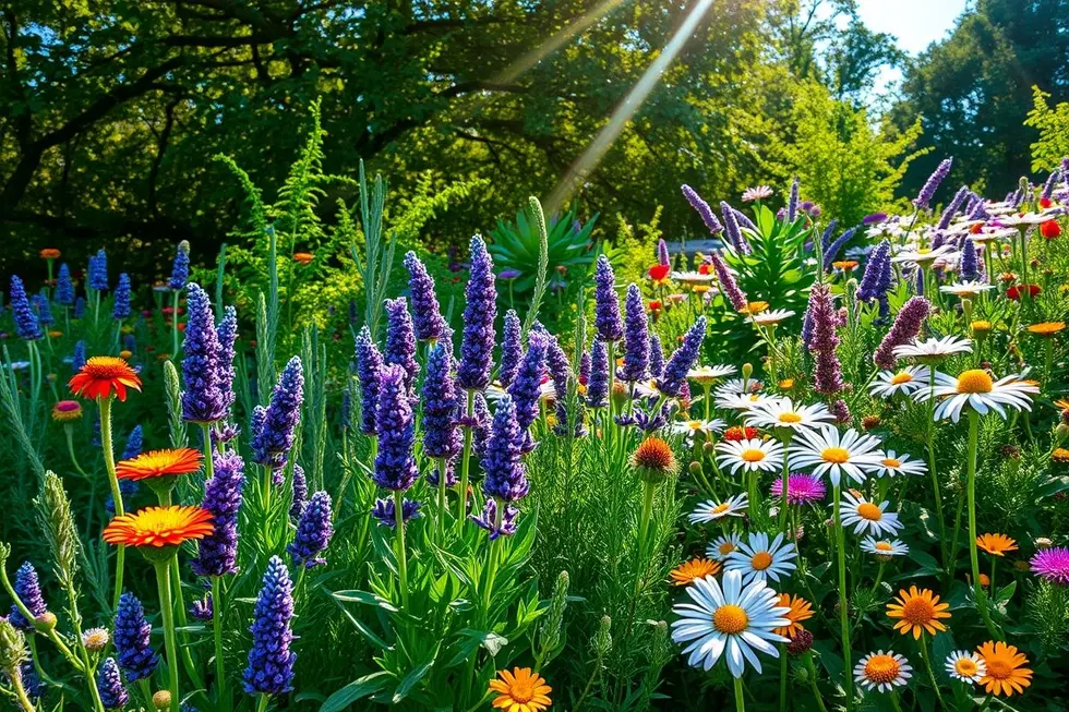 Jardim com diversas plantas medicinais.