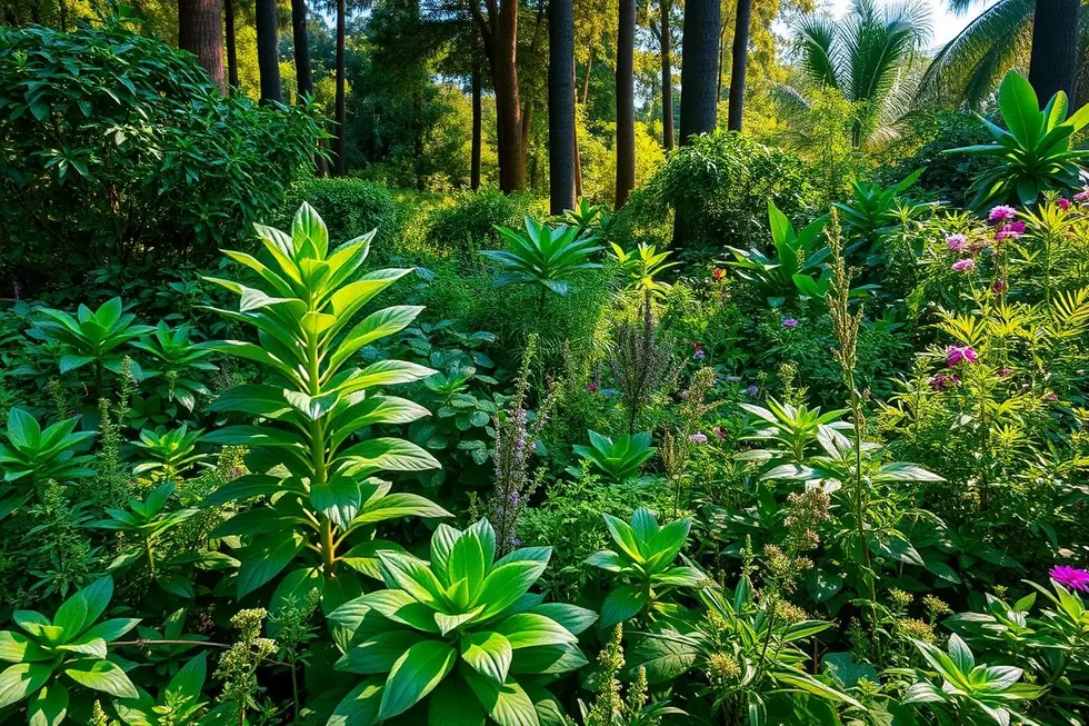 Jardim repleto de plantas medicinais com Guaimbê
