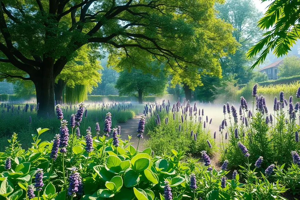 Jardim de ervas medicinais, representando a saúde e os tratamentos naturais.
