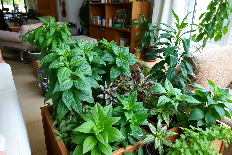 Imagem de um jardim interno com plantas diversas