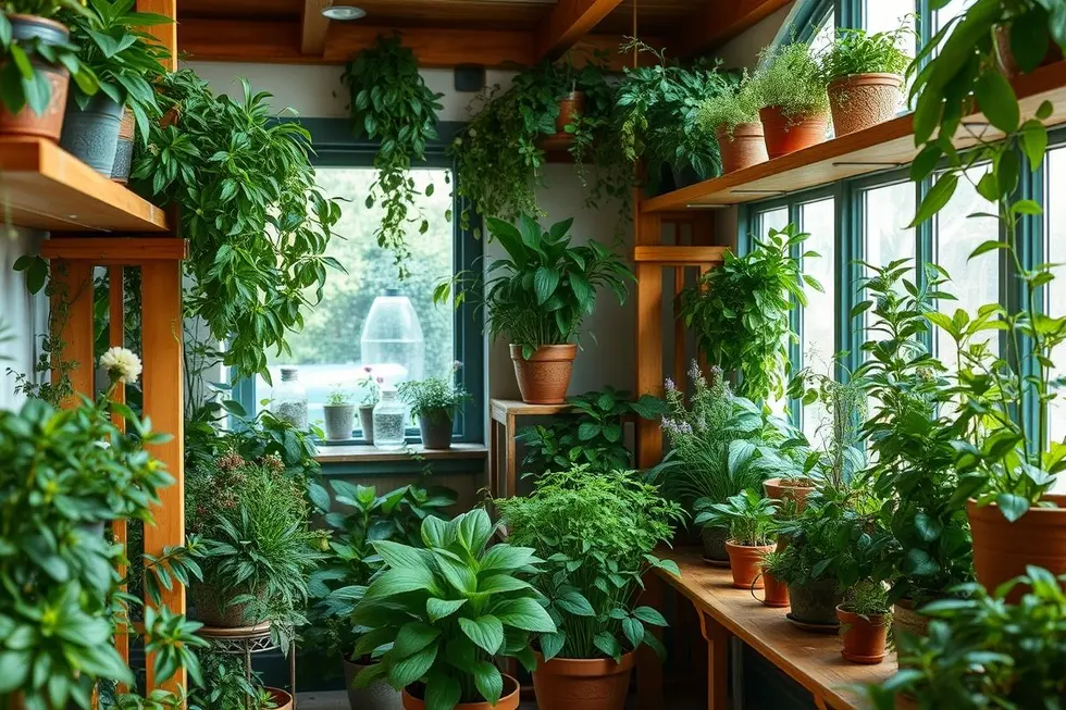 Jardim interno com plantas medicinais