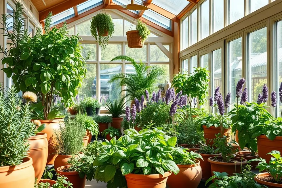 Vários tipos de plantas medicinais em vasos em um ambiente interno