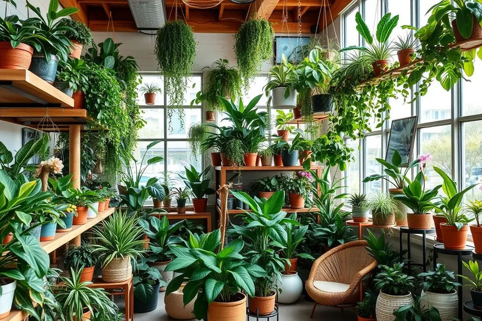 Imagem de um jardim interno de plantas diversas