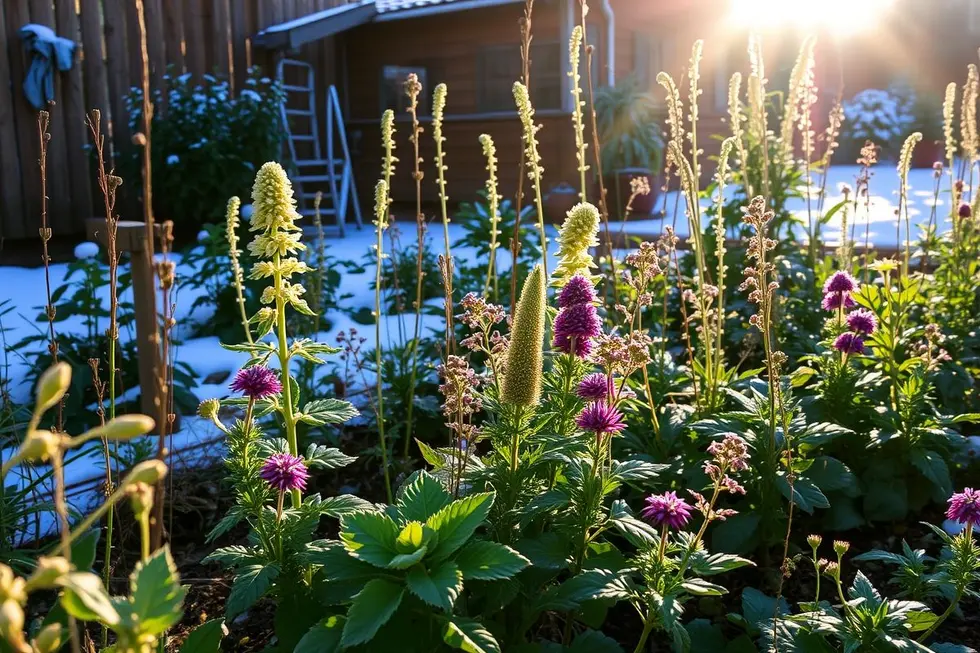 Jardim de inverno aconchegante com plantas medicinais prósperas.
