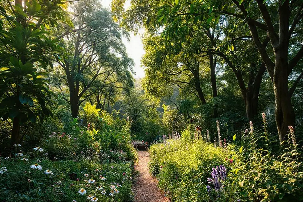 Um jardim de ervas medicinais com destaque para o guaimbê
