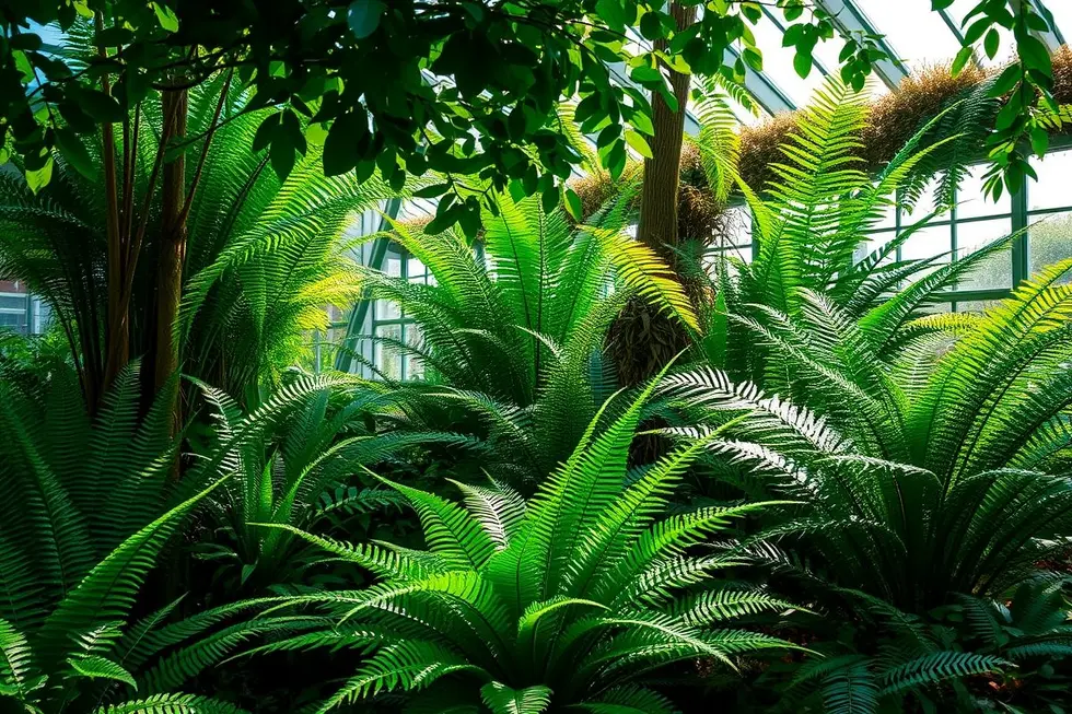 Ambiente de jardim sereno com samambaias