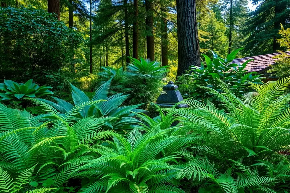 Jardim verde com samambaias