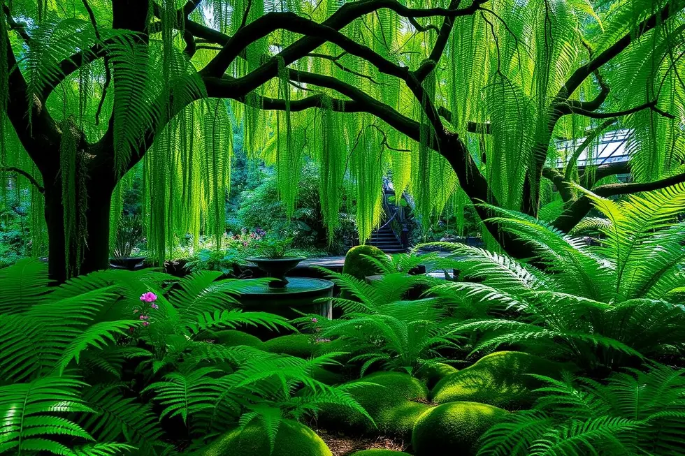 Jardim sereno com samambaias
