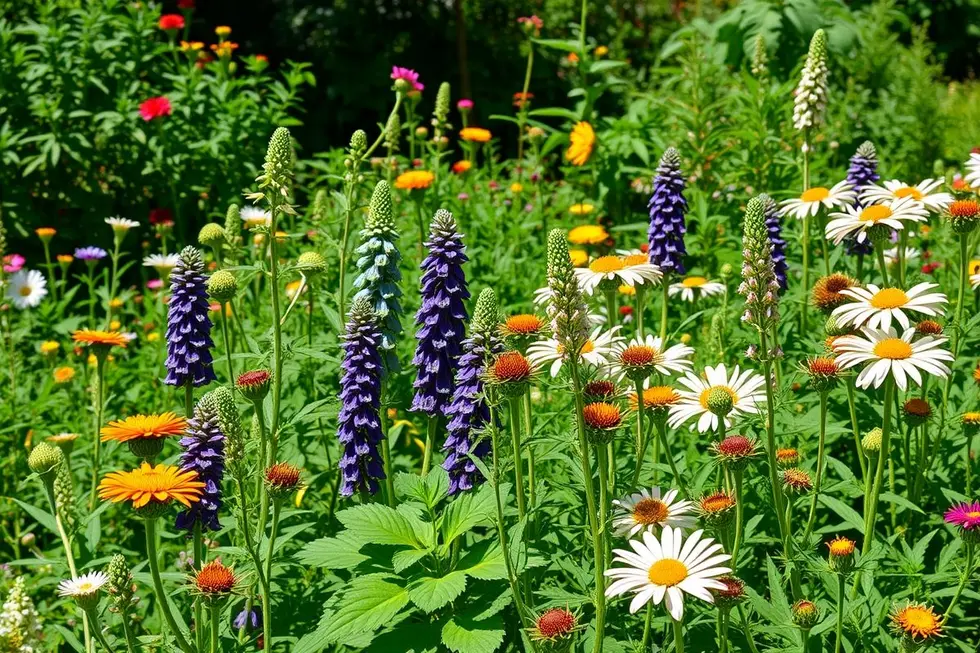Cenário de um jardim vibrante com plantas medicinais