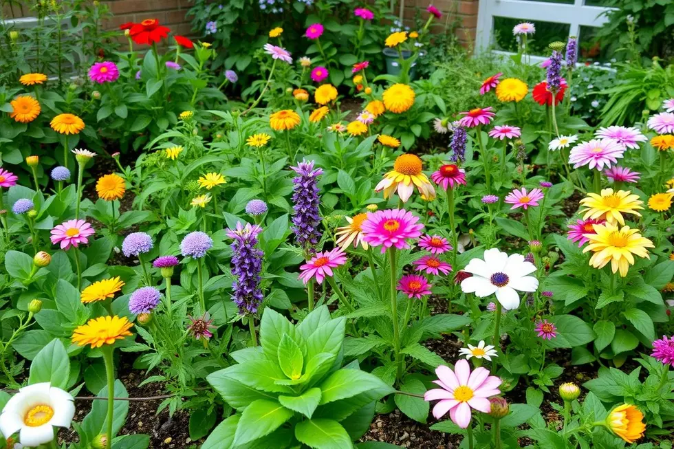 Jardim cheio de plantas e flores